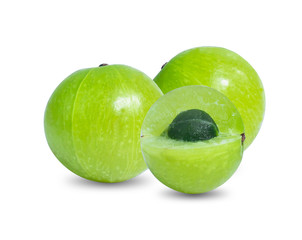 Indian gooseberry Phyllanthus emblica  amla  fruits  green isolated  white background
