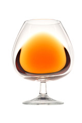 glass with cognac on a white background