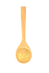 sugar in wooden  spoon on white background