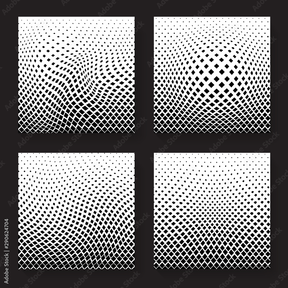 Aufkleber Set of geometric halftone warped patterns vector design.