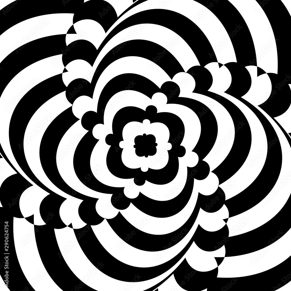 Poster abstract optical illusion background vector design. psychedelic striped black and white backdrop. hy