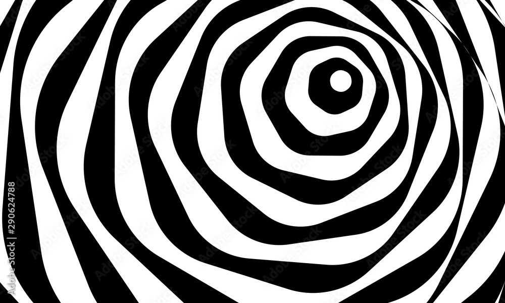 Aufkleber Abstract optical illusion background vector design. Psychedelic striped black and white backdrop. Hypnotic pattern.