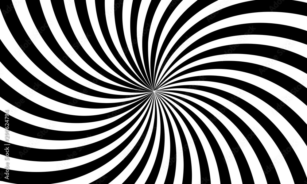 Aufkleber Abstract optical illusion twisted background vector design. Psychedelic striped black and white backdrop. Hypnotic pattern.