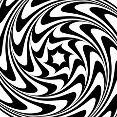 Abstract optical illusion background vector design. Psychedelic striped black and white backdrop. Hypnotic pattern.