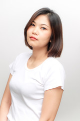 Healthy asian women smiling on white background