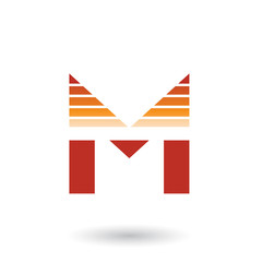 Red and Orange Spiky Letter M with Horizontal Stripes Illustration