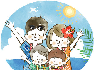 家族旅行-リゾート-笑顔-水彩