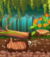 Nature scene with animal bones underground