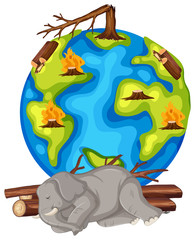 Global warming with deforestation and dying animal