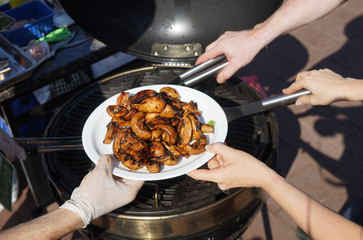 Plate with grilled mushrooms.