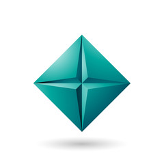 Persian Green Diamond Icon with a Star Shape Illustration
