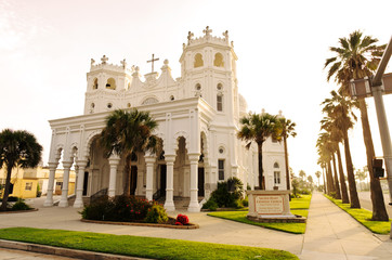 Fototapeta na wymiar Morning light on historic church on Galveston Island, Texas.