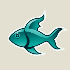 Persian Green Fish or Pisces Icon Illustration