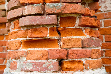 pillar, part of an antique building with a crumbling brick. close up © Вячеслав Думчев