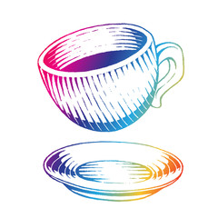 Rainbow Colored Ink Sketch of Coffee Cup Illustration