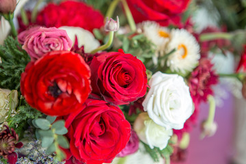 Selective focus of Bouquet  colorful roses