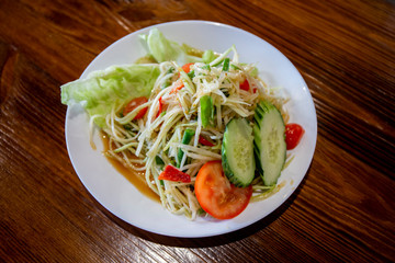 Papaya salad or Som Tum in Thai foods