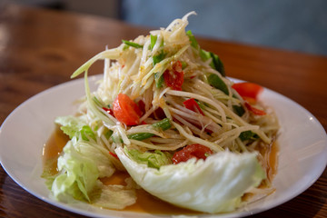Papaya salad or Som Tum in Thai foods