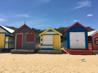 Fototapeta na wymiar Colorful Beach Cabins In Melbourne Australia