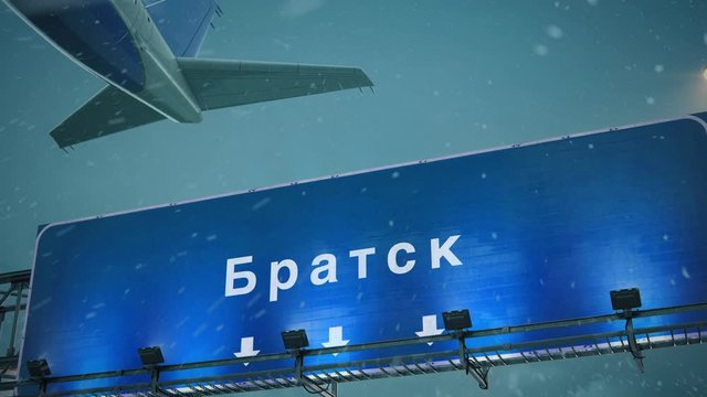 Airplane Take off Bratsk in Christmas