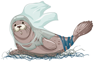Seal with net and plastic bags