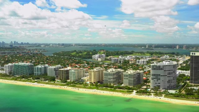 Aerial nice footage of Bal Harbour Miami Beach Florida summer colors