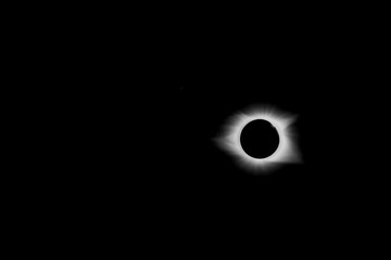 Total solar eclipse in South Carolina August 21 2017 during totality with  corona and empty space in black and white