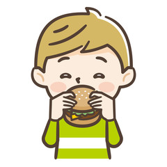ハンバーガーを食べる男の子