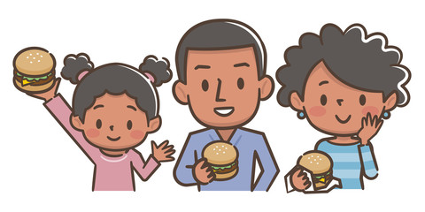 Obraz premium ハンバーガーを食べる外国人家族