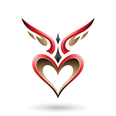 Red Bird Like Winged Heart with a Shadow Illustration