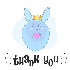 Thank You, cute bunny with lettering, greeting poster design template, holiday gift card, soft colors, Happy Easter, vector illustration