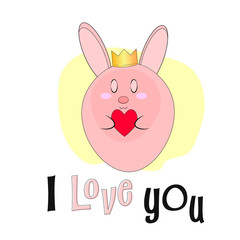 I love you, cute bunny with lettering, greeting poster design template, holiday gift card, soft colors, Happy Valentines Day, vector illustration
