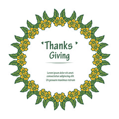 Card template of thanksgiving with yellow floral frame and green leaves. Vector