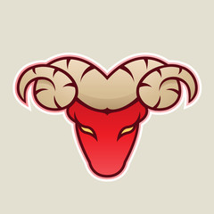 Red Aries or Ram Icon Front View Illustration