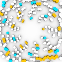 Radial halftone dots in circle form. Fireworks explosion background. Circular design element. Abstract geometric star rays. Design element for medical, treatment, cosmetic emblem. 3D rendering.