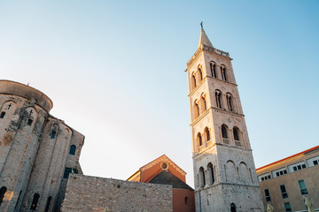Fototapeta na wymiar St. Donatus Church and Bell Tower at Roman square in Zadar, Croatia