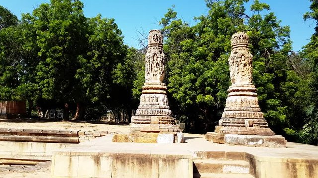 Two pillars standing alone near the temple, act as The Torana or Arched gateway, are intricately carved at sun temple