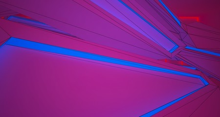 Abstract architectural drawing white interior of a minimalist house with color gradient neon lighting. 3D illustration and rendering.