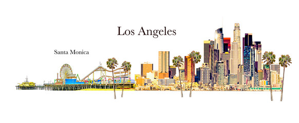 Los Angeles - Santa Monica Illustration- copy space