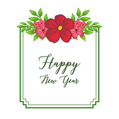 Invitation card happy new year hand drawn, with art of vintage red flower frame. Vector