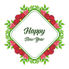 Banner happy new year, decoration of red flower frame. Vector