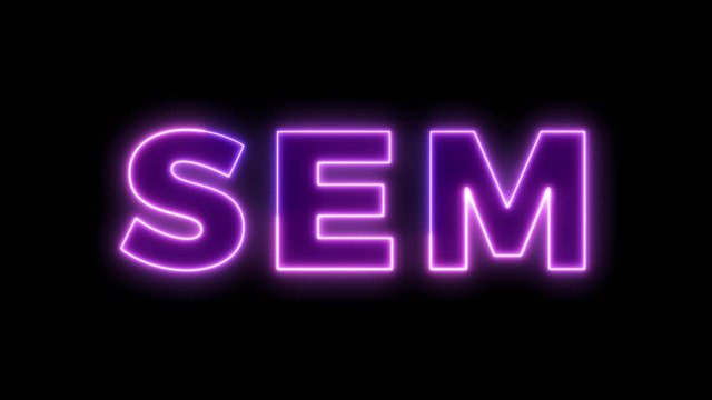 Neon light animation concept tex sem. Flat animation of UI element available in 4K FullHD and HD video 2D render footage on black background.	