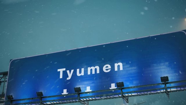 Airplane Landing Tyumen in Christmas