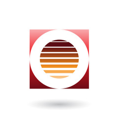 Striped Square Red and Orange Icon for Letter O Illustration