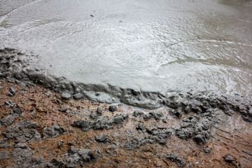The mortar was poured on the floor after being mixed