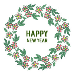 Invitation card happy new year, with abstract leaf floral frame background. Vector