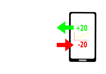 mobile phone with green and red arrow graph and letter