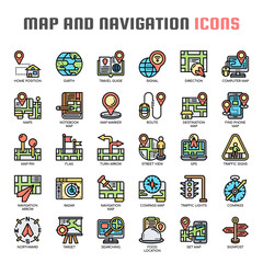 Map and Navigation , Thin Line and Pixel Perfect Icons