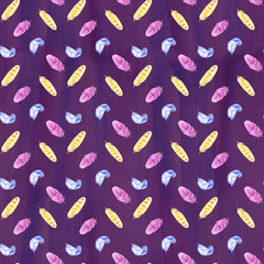 Hand painted watercolor feathers seamless pattern on white background. Textured pink boho decoration. Pastel ornament for wrapping paper, fabrics and textile.