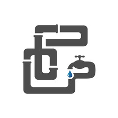 sanitary plumbing logo symbol icon of pipe and drop water in white background vector illustration